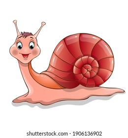Caracol brillante sobre un fondo blanco. Ilustración infantil.
