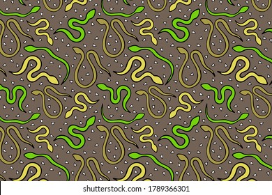 Bright snake vector seamless pattern. Hand drawn repeated reptile illustration for fabric, textile, background, wallpaper, wrapping paper. 