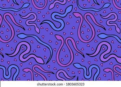 Bright snake vector seamless pattern. Hand drawn repeated reptile illustration for fabric, textile, background, wallpaper, wrapping paper. 