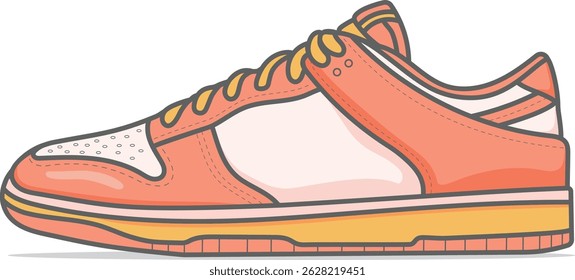 Ilustração de tênis brilhante em laranja picante com tons contrastantes. Excelente para marcas energéticas, design de roupas esportivas, modelos de moda e modelos digitais elegantes.