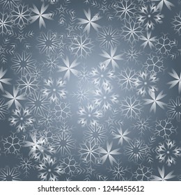 Bright snowflakes on a black background. Red highlights, seamless texture eps 10