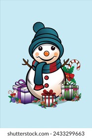 bright snowmen around gifts on christmas day