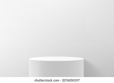Bright soft interior with empty pedestal. Realistic 3d style vector illustration 