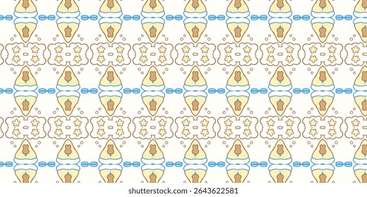 Bright and soft seamless abstract pattern with creamy background, pale yellow shapes, and vivid blue accents. Perfect for fabric, digital design, or stationery.