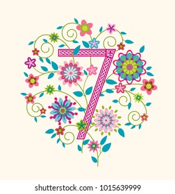 Bright sophisticated candy floral background for banners or greeting cards or 7 th anniversary celebration. Flower pattern in the circle.