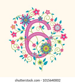 Bright sophisticated candy floral background for banners or greeting cards or 6 thanniversary celebration. Flower pattern in the circle.