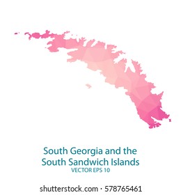 Bright South Georgia and the South Sandwich Islands map in national colors. Geometric style low poly triangles pink polygons. Vector illustration eps 10.