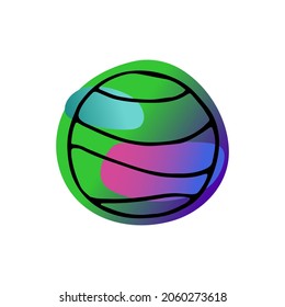Helle Leerlaufdoodle-Aufkleber. Handgezeichnet Planet einzeln auf weißem Hintergrund. Farbenrosa, blau, grün neonfarbenes astronomisches Objekt. Astronomie, Astrologie-Symbol. Vektorwissenschaftliche süße Illustration