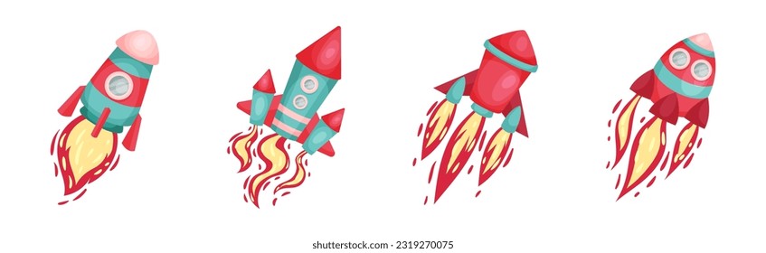 Bright Space Rocket with Reactive Booster Vector Set