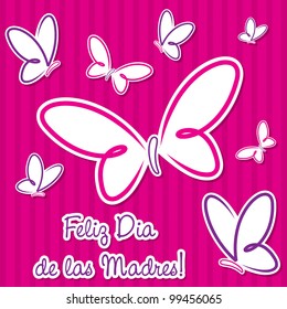 Bright Spanish butterfly "Happy Mother's Day" sticker card in vector format.