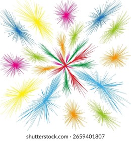 Elementos de faísca brilhantes. Formas coloridas de intermitência. Vetor de brilho dinâmico. Ilustração do plano de fundo branco. EPS 10.