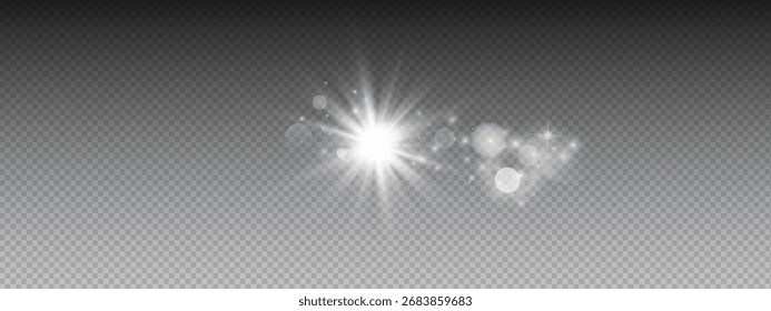 Bright Spark Light Burst With Bokeh Orbs On Transparent Background for Design and Photography
