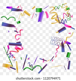 Bright sparkle of colorful confetti. Abstract background with falling blue, red, gold, green, pink tiny confetti. Luxury festive background for your design, cards, invitations, gift, vip. Vector.