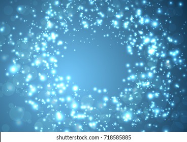 Bright sparkling shimmering abstract empty circle over blue gradient graphic background. Vector illustration