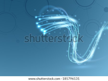 Bright sparkling shimmering cable line broadband electricity swoosh waves over blue structure media communicational modeling abstract background. Vector illustration