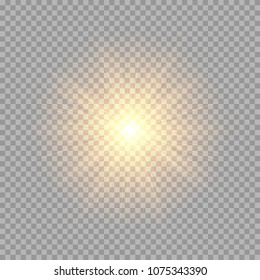 A bright sparkling star with golden rays. Vector illustration on a transparent backdrop