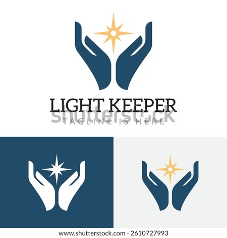Bright Sparkling Sun Light Keeper Protection Hands Business Logo Template