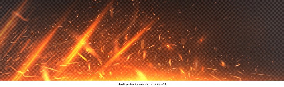 Bright sparks of fire in chaotic movement. Suitable for designing dynamic projects, posters, banners and effects in video editing. Easily integrated thanks to the transparent background.