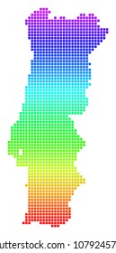 Bright Spectral Dotted Portugal Map. Vector geographic map in bright spectral colors with vertical gradient. Multicolored vector mosaic of Portugal Map constructed of rounded rectangle parts.