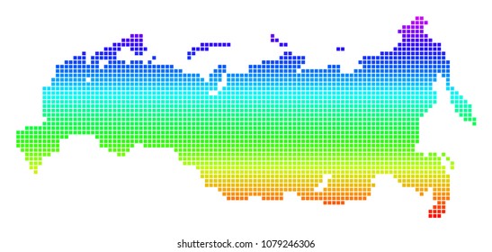 Bright Spectral Dotted Russia Map. Vector geographic map in bright spectrum colors with vertical gradient. Colored vector concept of Russia Map designed of rounded rectangle dots.