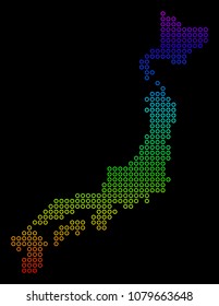 Bright Spectral Japan Map. Vector geographic map in bright spectrum colors with vertical gradient on a black background. Color vector pattern of Japan Map constructed of circle elements.