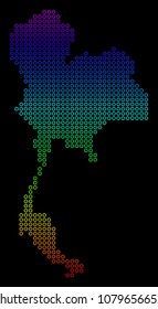 Bright Spectral Thailand Map. Vector geographic map in bright spectrum colors with vertical gradient on a black background. Color vector concept of Thailand Map made of round dots.