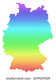 Bright Spectrum Dot Germany Map. Vector geographic map in bright spectral colors with vertical gradient. Multicolored vector mosaic of Germany Map composed of rounded rectangle dots.