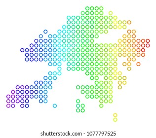 Bright Spectrum Hong Kong Map. Vector geographic map in bright spectrum color hues with horizontal gradient. Colored vector mosaic of Hong Kong Map organized of regular round elements.