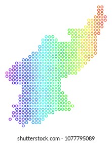 Bright Spectrum North Korea Map. Vector geographic map in bright rainbow color tinges with horizontal gradient. Colorful vector collage of North Korea Map done of regular round dots.