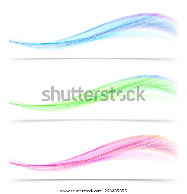 Bright speed\
swoosh line abstract wave web banner colorful header footer card\
collection set. Vector\
illustration