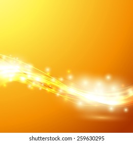 Bright Speed Swoosh Orange Background Wave Template Layout With Fiber Optics Concept Cable. Vector Illustration