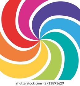 Diseño abstracto en espiral brillante con colores llamativos del arco iris en un patrón de remolino dinámico, ideal para gráficos modernos, marca o proyectos creativos juguetones.