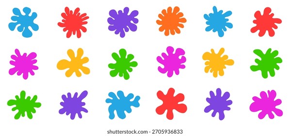 Bright splash shapes create a cheerful decorative collection. Each element shows smooth edges and playful color mood. The set fits creative themes and child friendly visuals