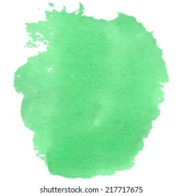 Bright splat texture of watercolor design in green color. Vector illustration.