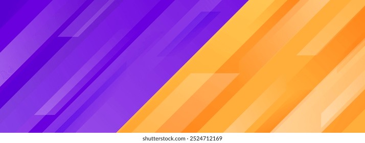 Diseño de pie de página de concurso de juegos deportivos brillantes. Concepto deportivo versus Anuncio ancho colorido para presentación, pie de página, encabezado, póster, volante. Fondo de línea de degradado diagonal naranja púrpura Abstractas. Vector