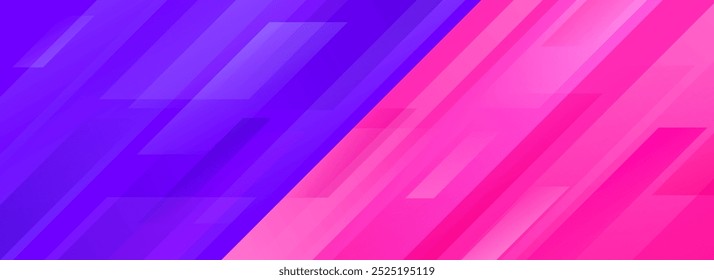 Diseño de pie de página de concurso de juegos deportivos brillantes. Concepto deportivo versus Anuncio ancho colorido para presentación, pie de página, encabezado, póster, volante. Fondo de línea degradada diagonal púrpura y rosa Abstractas. Vector