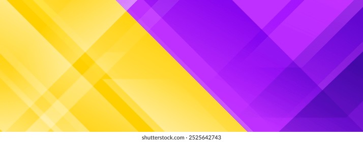 Bright sport game contest footer design. Colorful wide sporty versus banner concept for presentation, footer, header, poster, flyer. Abstract purple and yellow diagonal gradient background. Vector