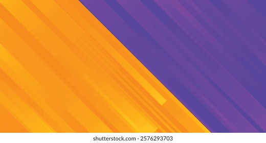 Bright sport game contest footer design. Colorful wide sporty versus banner concept for presentation, footer, header, poster, flyer. Abstract purple orange diagonal gradient line background. Vector