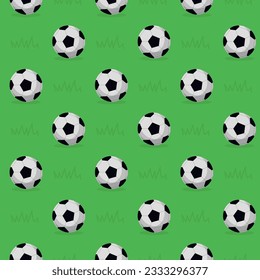 Bright Sport Pattern With Football. Green And White Vector Illustration In Flat Style