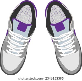 bright sports sneakers top view on a white background