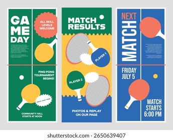 Bright, sporty banners dedicated to the ping pong tournament for players of all skill levels