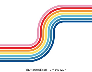 Bright sporty Vector pattern of parallel color lines on a white background. Design element in retro style. Striped background for covers, advertising, posters, packaging. Abstract road