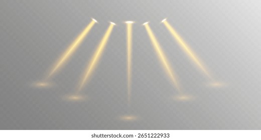 Haz de luz brillante con luz brillante, fondo transparente y efectos brillantes para Diseños de concierto, escenario o club nocturno.