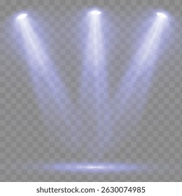 A bright spotlight on the stage shines with blue rays. Isolated light effect for your design and illustration.