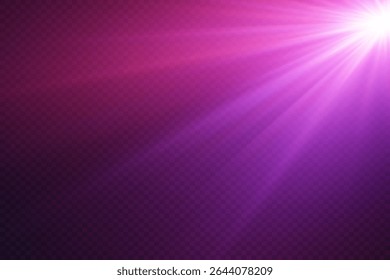 Bright spotlight rays shine, light effect flare.