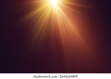 Bright spotlight rays shine, light effect flare.