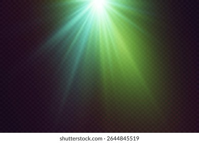 Bright spotlight rays shine, light effect flare.	