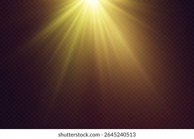 Raios de luz brilhantes brilham, efeito de luz flare.