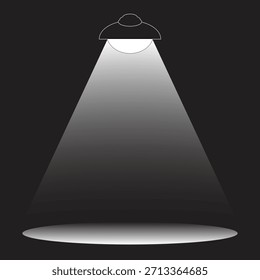 Uma luz de spot brilhante brilha de cima, iluminando uma área circular sobre um fundo escuro, criando um efeito dramático.