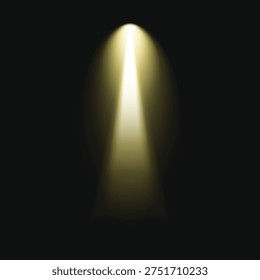 A bright spotlight shines down in a dark space, creating a dramatic and focused beam of light. The gradient effect adds depth and realism. Vector.